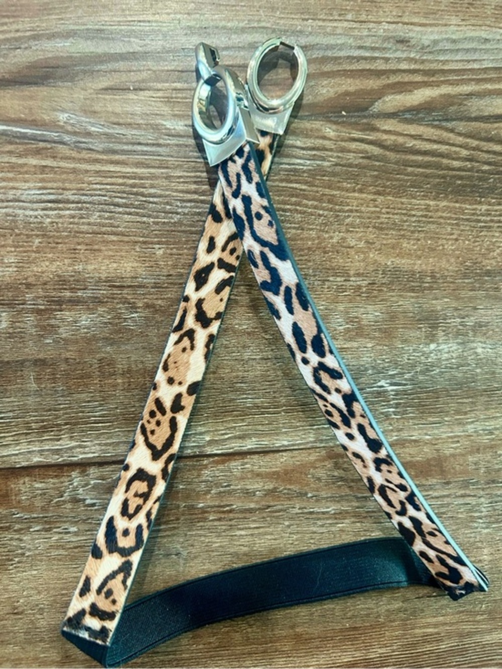 White House Black Market Leopard Print Leather and Black Stretch Belt - small